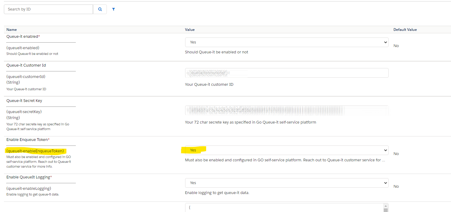 Salesforce SFRA Queue-it settings enqueue token