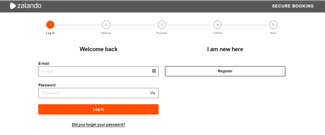 Online retailer's purchase path with steps