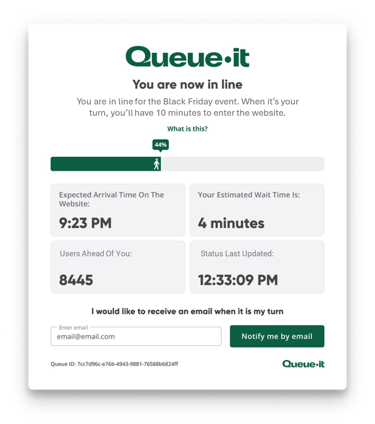 Default refined Queue-it theme with wait information